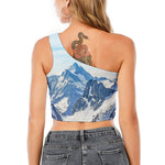 Alps Mountain Print One Shoulder Crop Top