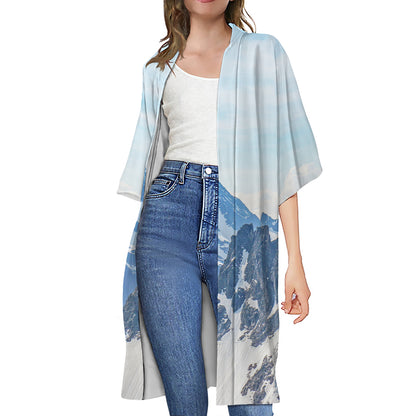 Alps Mountain Print Open Front Beach Cover Up