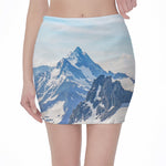 Alps Mountain Print Pencil Mini Skirt