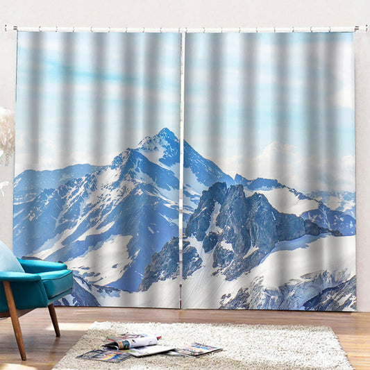 Alps Mountain Print Pencil Pleat Curtains