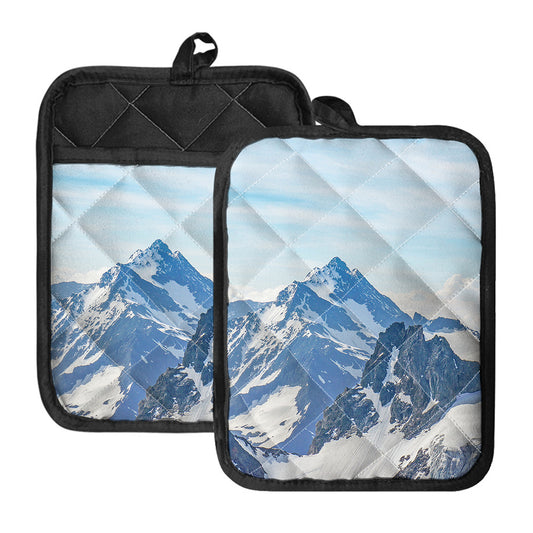 Alps Mountain Print Pot Holders With Pocket