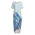 Alps Mountain Print Short Sleeve Long Nightdress