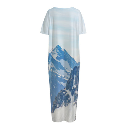 Alps Mountain Print Short Sleeve Long Nightdress