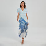 Alps Mountain Print Short Sleeve Maxi Dress