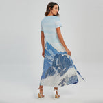 Alps Mountain Print Short Sleeve Maxi Dress