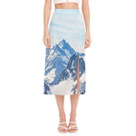 Alps Mountain Print Side Slit Midi Skirt