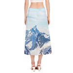 Alps Mountain Print Side Slit Midi Skirt