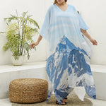 Alps Mountain Print Silk V-Neck Kaftan Dress