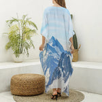 Alps Mountain Print Silk V-Neck Kaftan Dress
