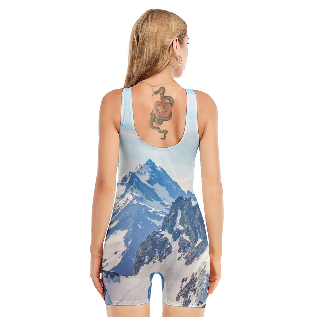 Alps Mountain Print Sleeveless One Piece Swimsuit