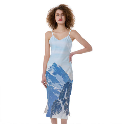 Alps Mountain Print Slim Fit Midi Cami Dress