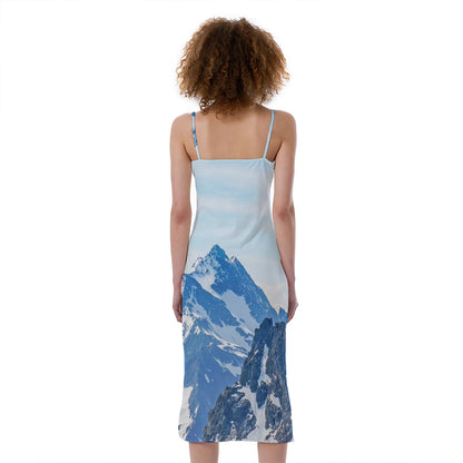 Alps Mountain Print Slim Fit Midi Cami Dress