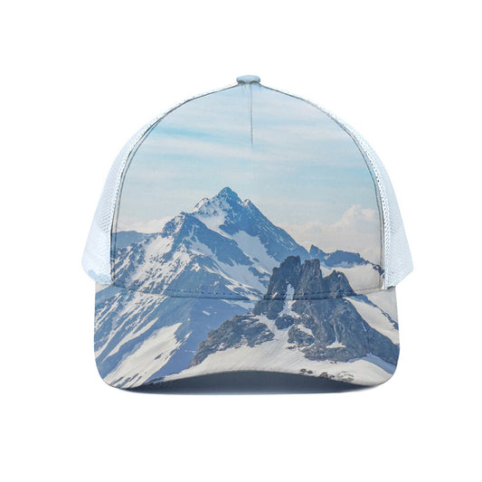 Alps Mountain Print White Mesh Trucker Cap