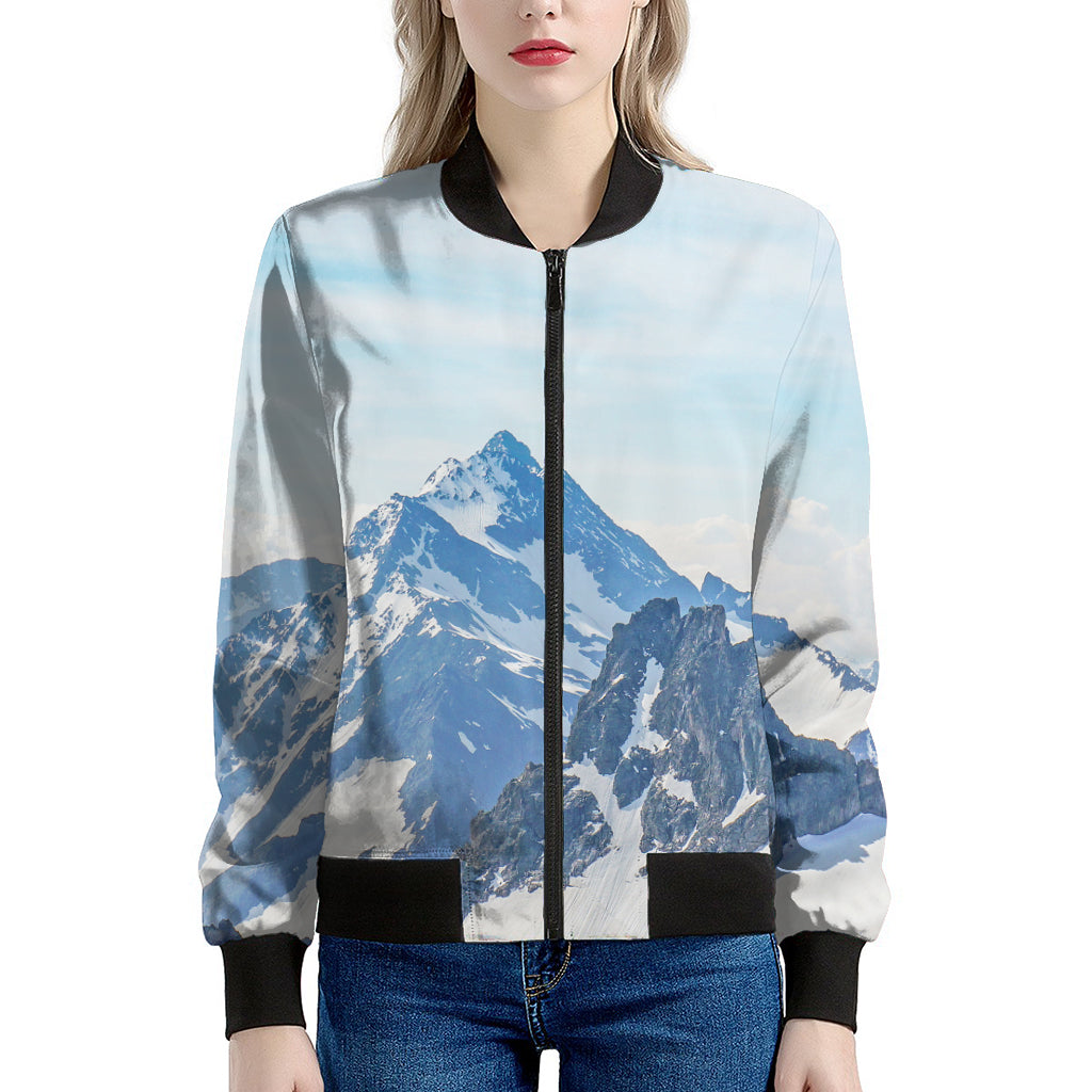 Alps Mountain Print Women's Bomber Jacket