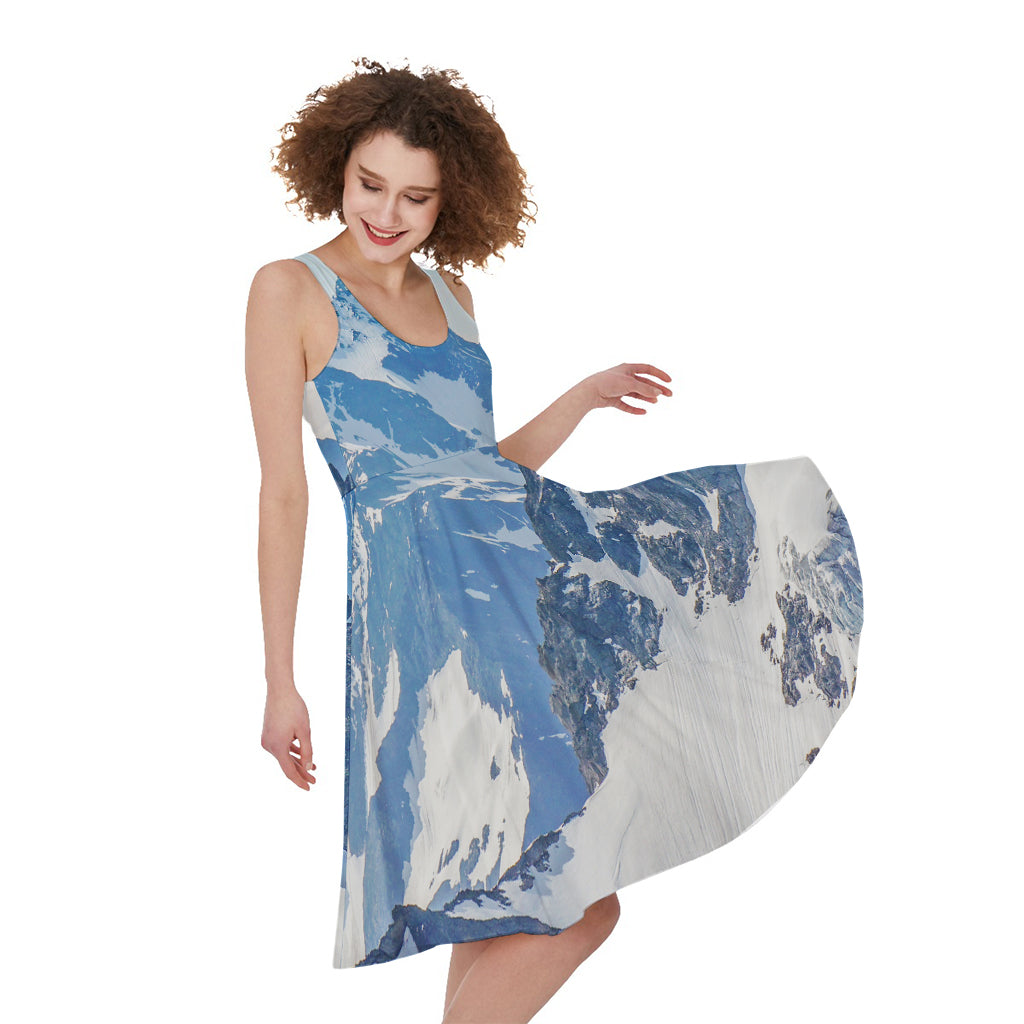 Alps Mountain Print Women's Sleeveless Dress