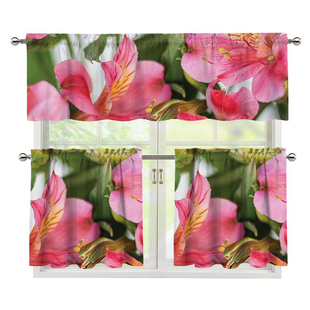 Alstroemeria Flower Print 3 Piece Kitchen Curtains