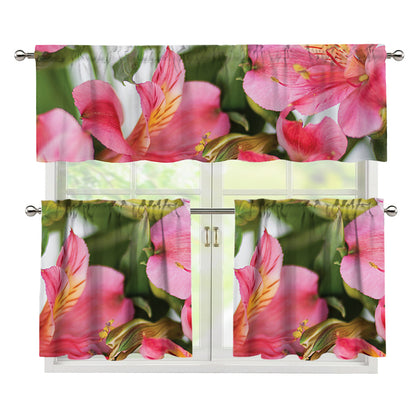 Alstroemeria Flower Print 3 Piece Kitchen Curtains