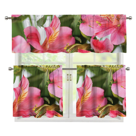 Alstroemeria Flower Print 3 Piece Kitchen Curtains