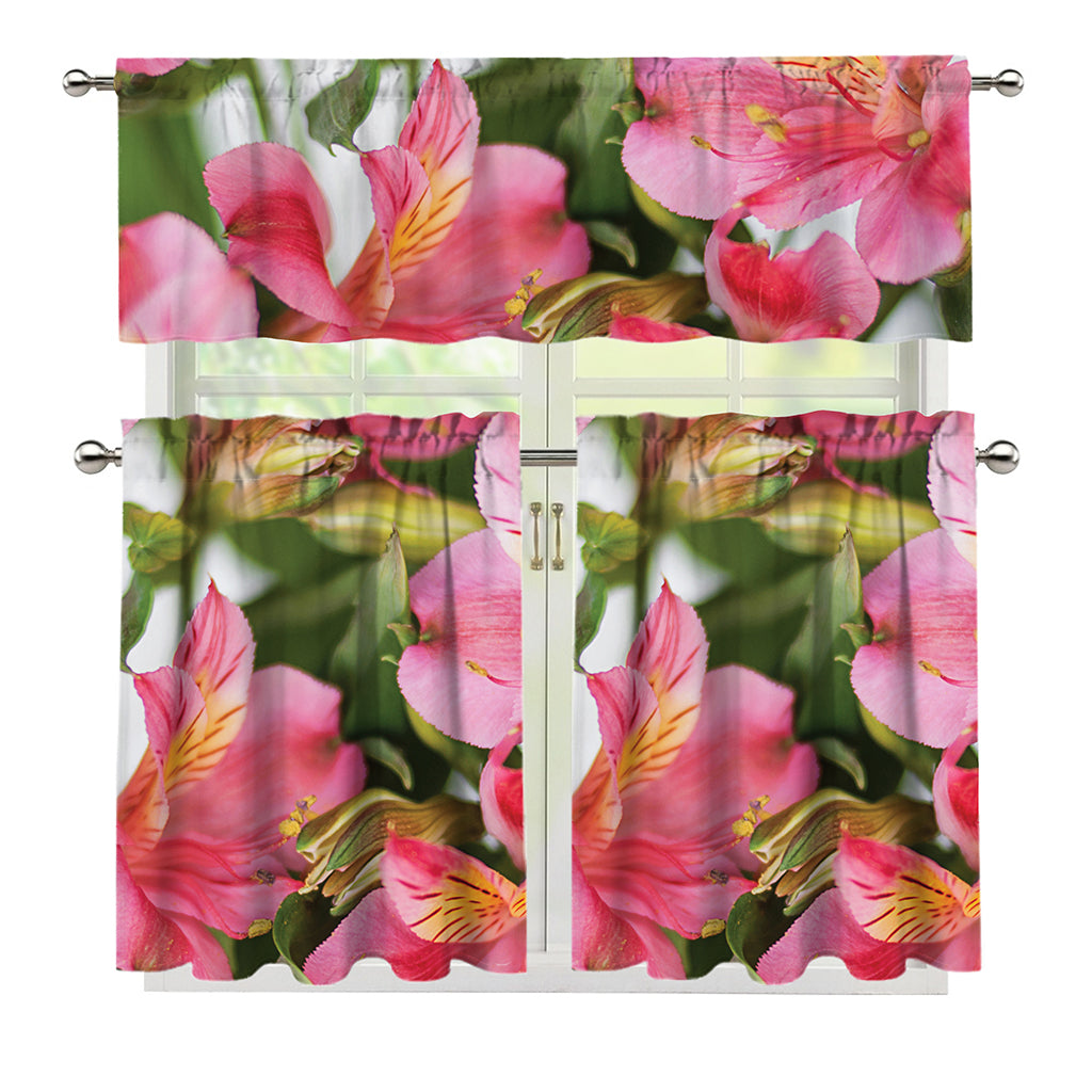 Alstroemeria Flower Print 3 Piece Kitchen Curtains