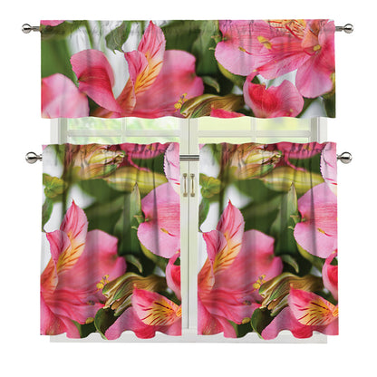 Alstroemeria Flower Print 3 Piece Kitchen Curtains