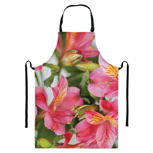 Alstroemeria Flower Print Bib Apron With Pocket