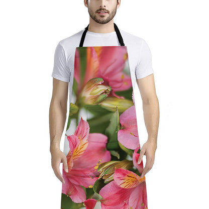 Alstroemeria Flower Print Bib Apron With Pocket