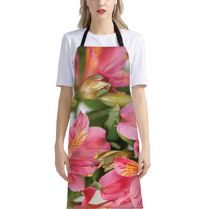 Alstroemeria Flower Print Bib Apron With Pocket