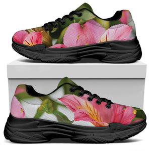 Alstroemeria Flower Print Black Chunky Shoes