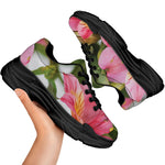 Alstroemeria Flower Print Black Chunky Shoes