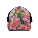 Alstroemeria Flower Print Black Mesh Trucker Cap