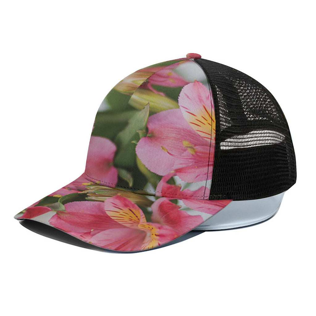 Alstroemeria Flower Print Black Mesh Trucker Cap