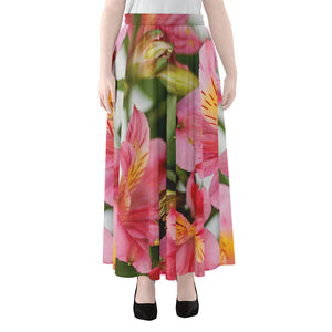 Alstroemeria Flower Print Chiffon Maxi Skirt