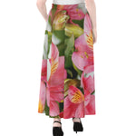 Alstroemeria Flower Print Chiffon Maxi Skirt