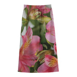 Alstroemeria Flower Print Cotton Front Slit Maxi Skirt