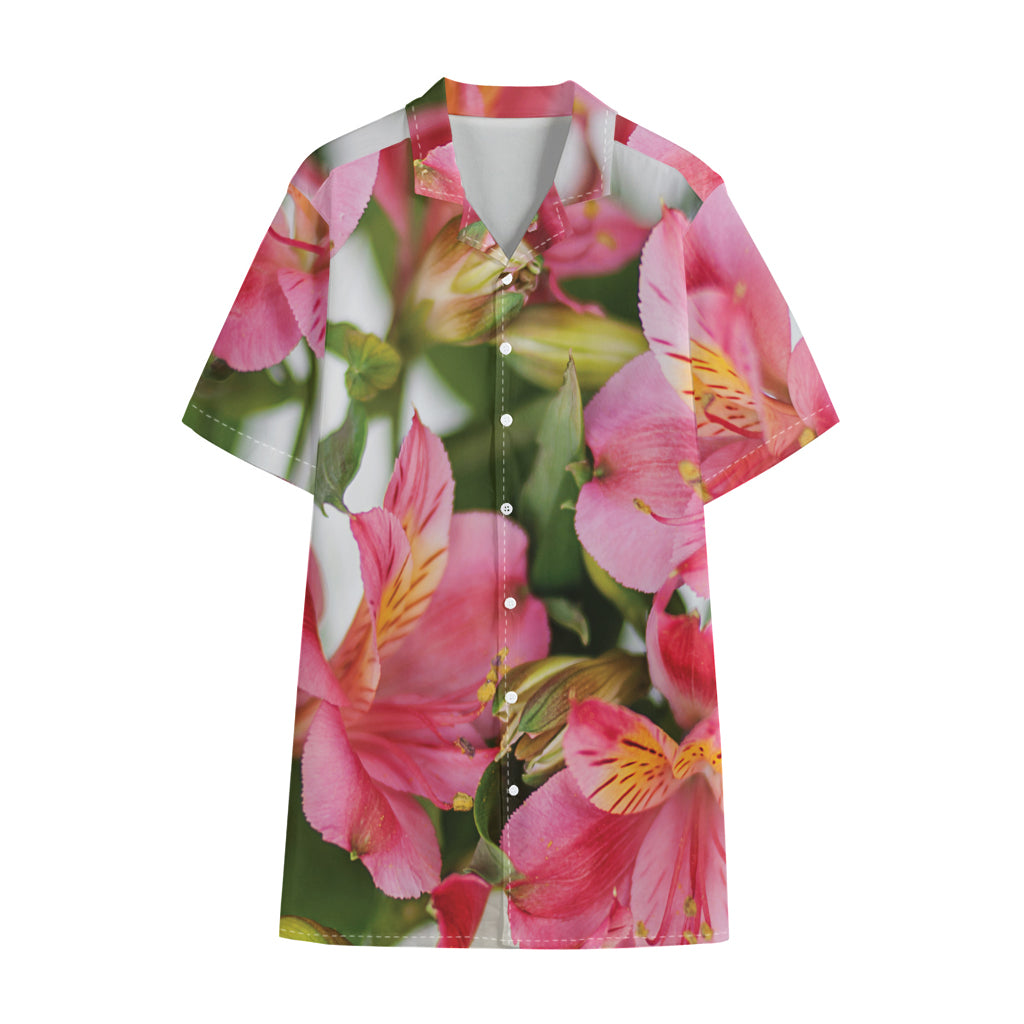 Alstroemeria Flower Print Cotton Hawaiian Shirt