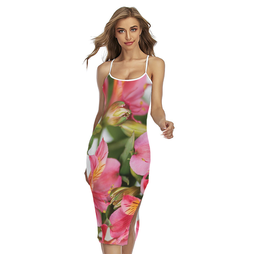 Alstroemeria Flower Print Cross Back Cami Dress