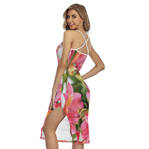 Alstroemeria Flower Print Cross Back Cami Dress