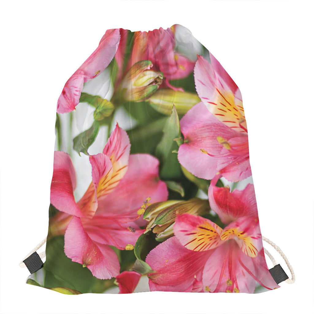 Alstroemeria Flower Print Drawstring Bag