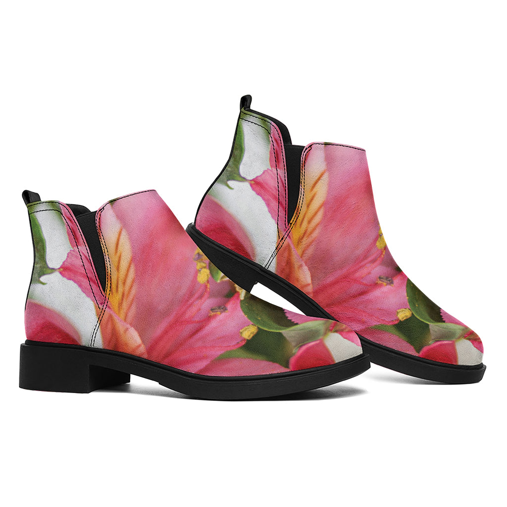 Alstroemeria Flower Print Flat Ankle Boots