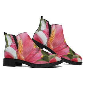 Alstroemeria Flower Print Flat Ankle Boots