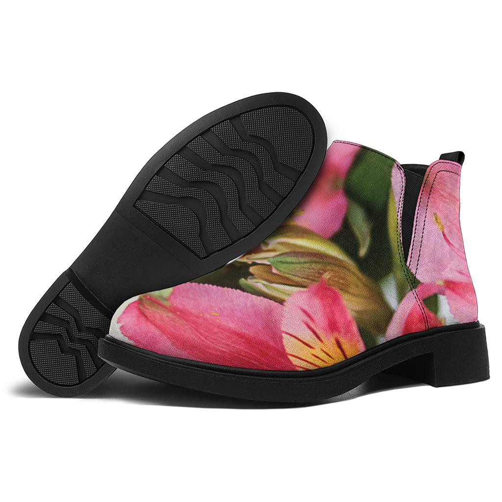 Alstroemeria Flower Print Flat Ankle Boots