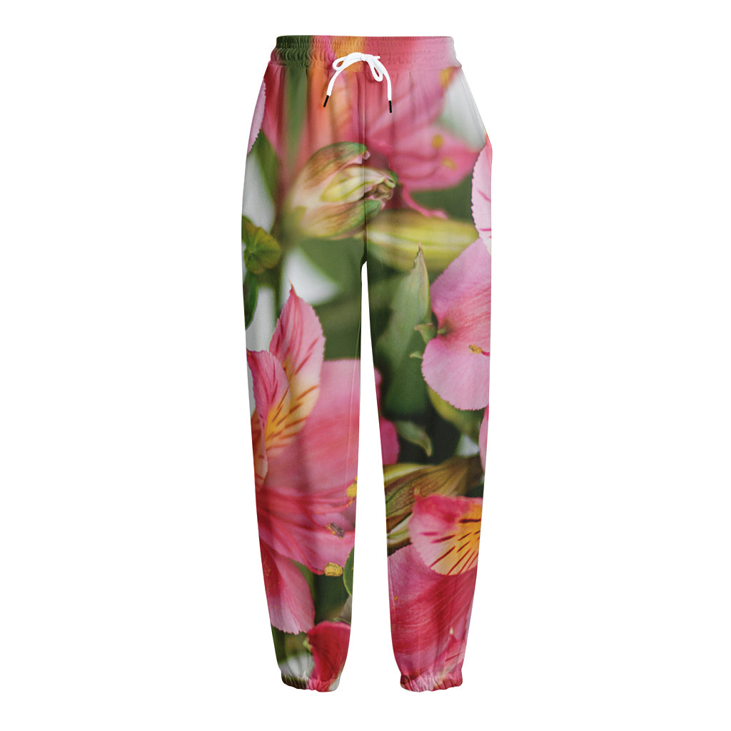 Alstroemeria Flower Print Fleece Lined Knit Pants