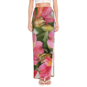 Alstroemeria Flower Print High Slit Maxi Skirt