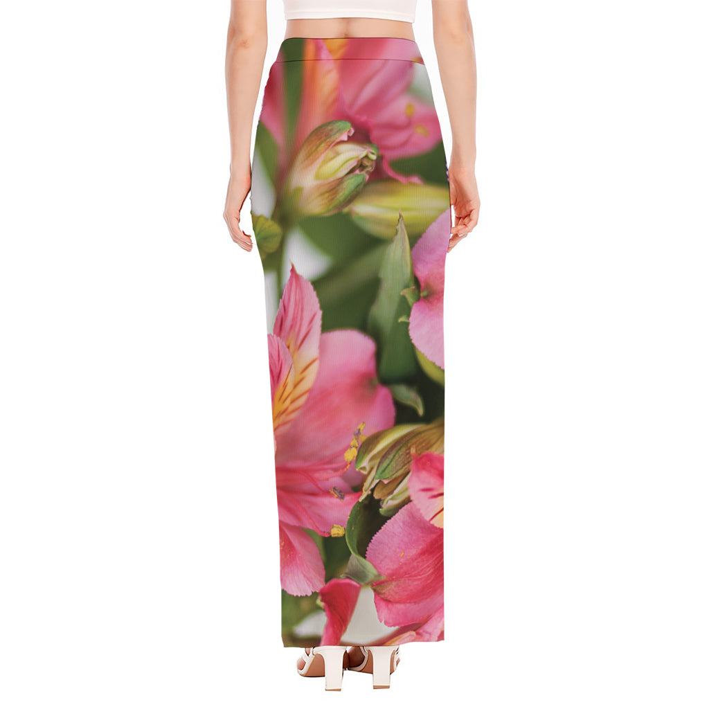 Alstroemeria Flower Print High Slit Maxi Skirt