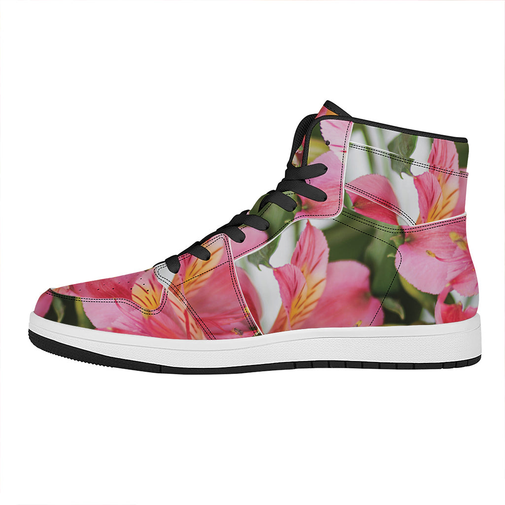 Alstroemeria Flower Print High Top Leather Sneakers