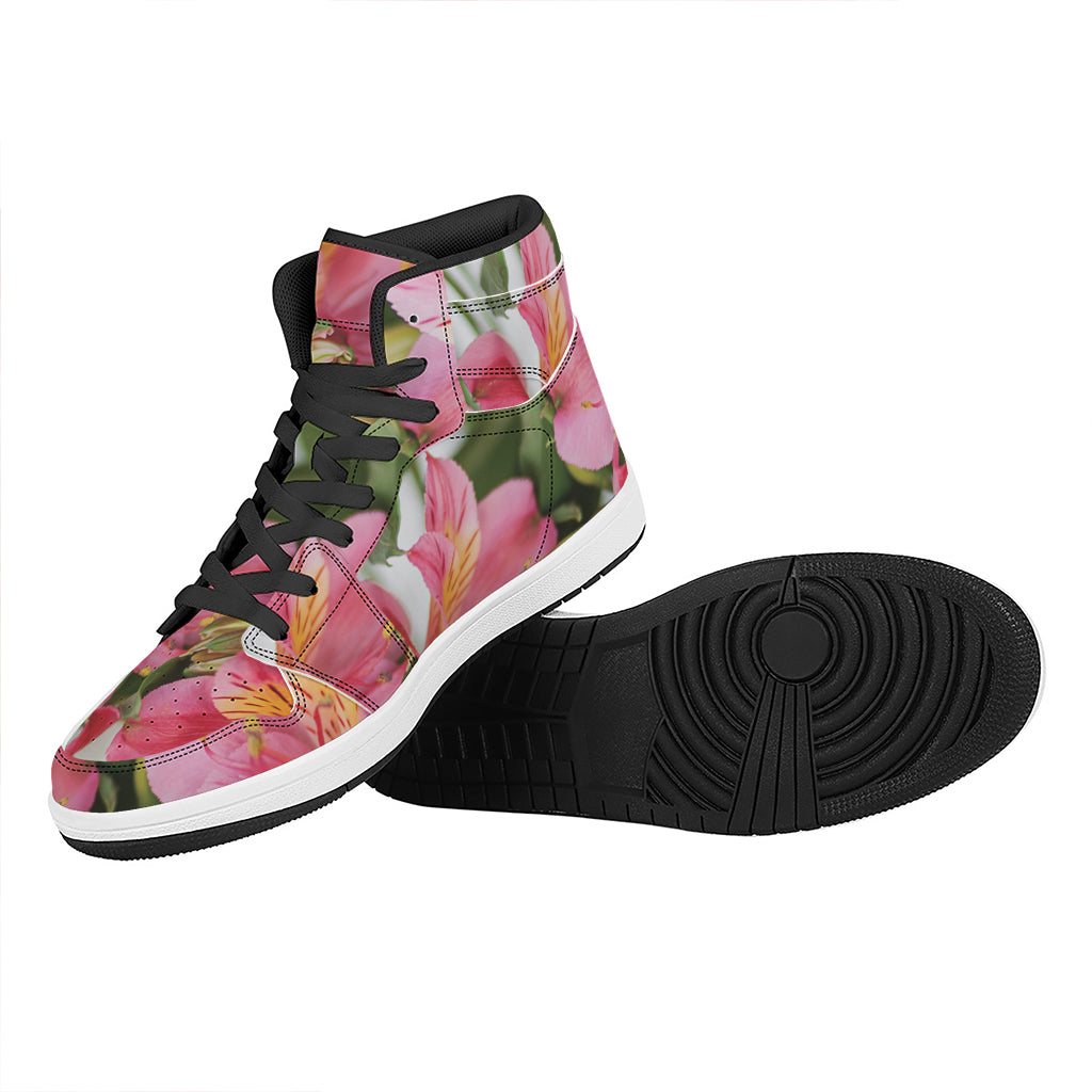 Alstroemeria Flower Print High Top Leather Sneakers