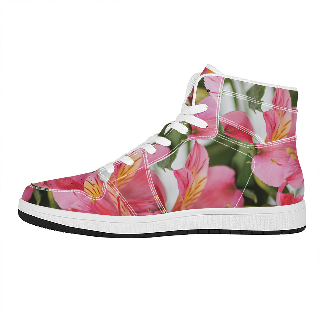 Alstroemeria Flower Print High Top Leather Sneakers