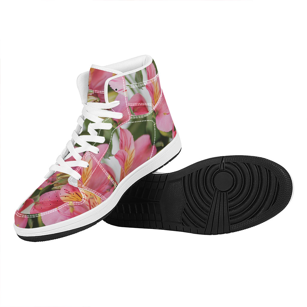 Alstroemeria Flower Print High Top Leather Sneakers