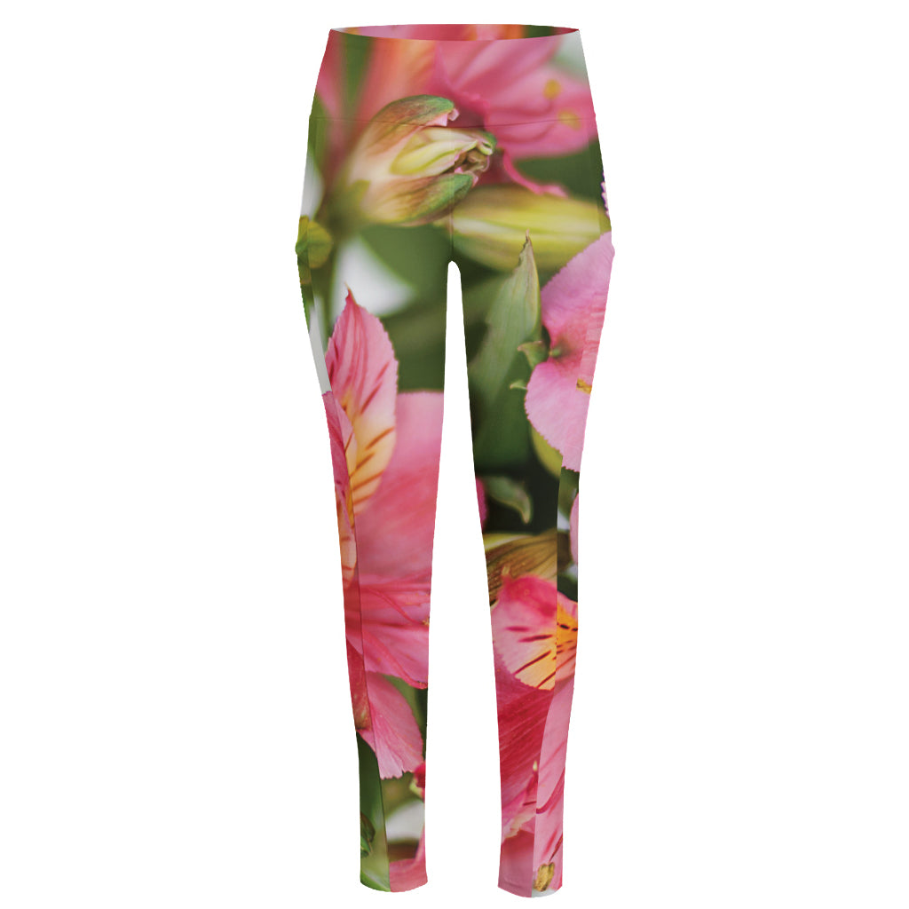 Alstroemeria Flower Print High-Waisted Pocket Leggings