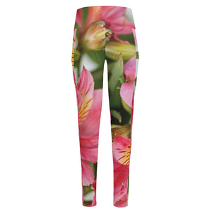 Alstroemeria Flower Print High-Waisted Pocket Leggings